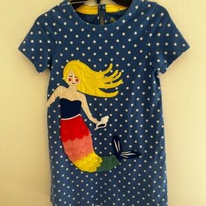 Mini Boden Blue Polka Dot Dress with Mermaid Design